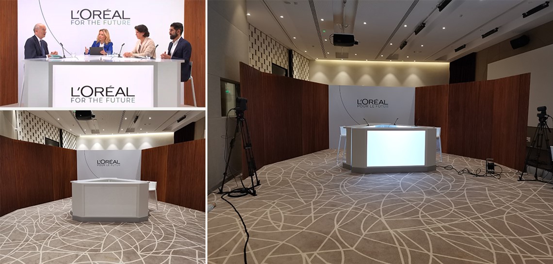location d'une table TV pour conférence de presse, location de mobilier de studio TV, location de mobilier modulable pour la scène, location de mobilier pour convention, Scénomob
